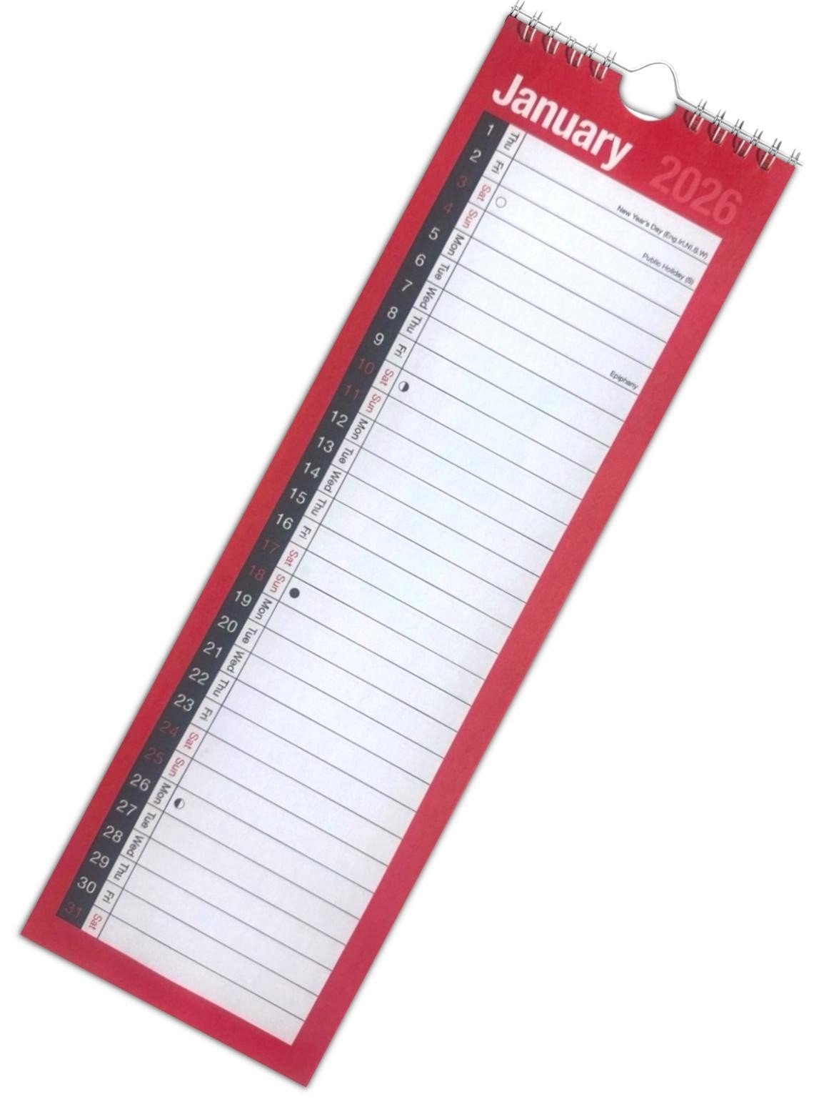 2026 Slim Month To View 1 Column Spiral Bound Wall Planner Calendar Organiser