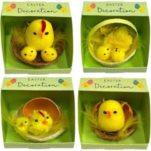4 Pcs Easter Nest Chicks & Eggs Easter Home Party Décor Mini Artificial Gift Set