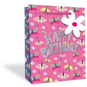 Bright Pink Floral Gift Bags Birthday Mothers Day Mum Party Girls Adult Female