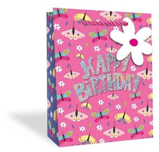 Bright Pink Floral Gift Bags Birthday Mothers Day Mum Party Girls Adult Female