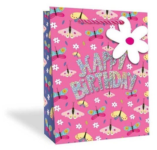 Bright Pink Floral Gift Bags Birthday Mothers Day Mum Party Girls Adult Female
