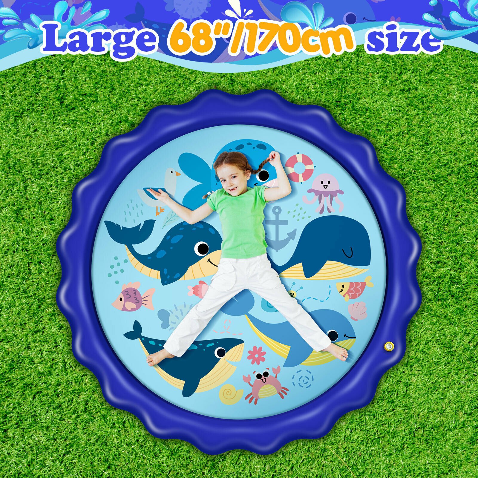 170cm Large Sprinkler Pad Splash Play Mat Water Toys Pool for Kids Toddlers
