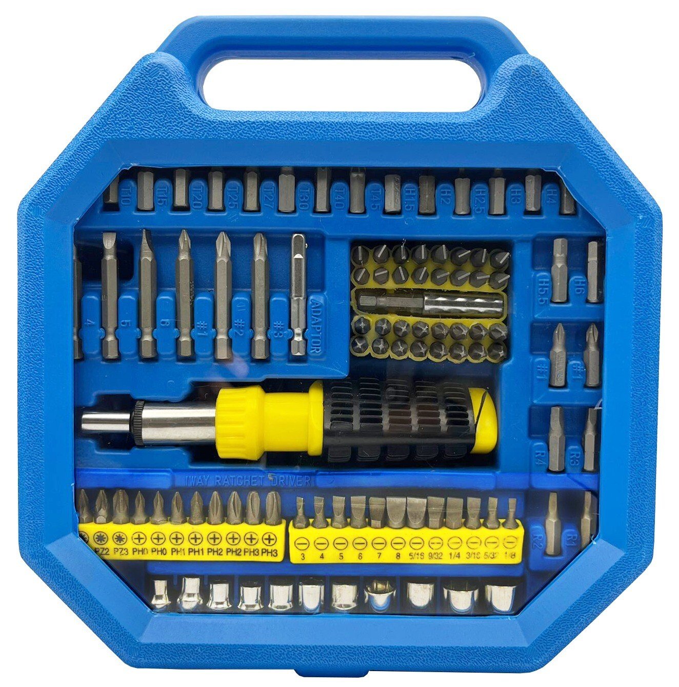 101 Pcs Reversible Ratchet Driver Screwdriver & Socket Bit Set Torx Pozi Hex PH