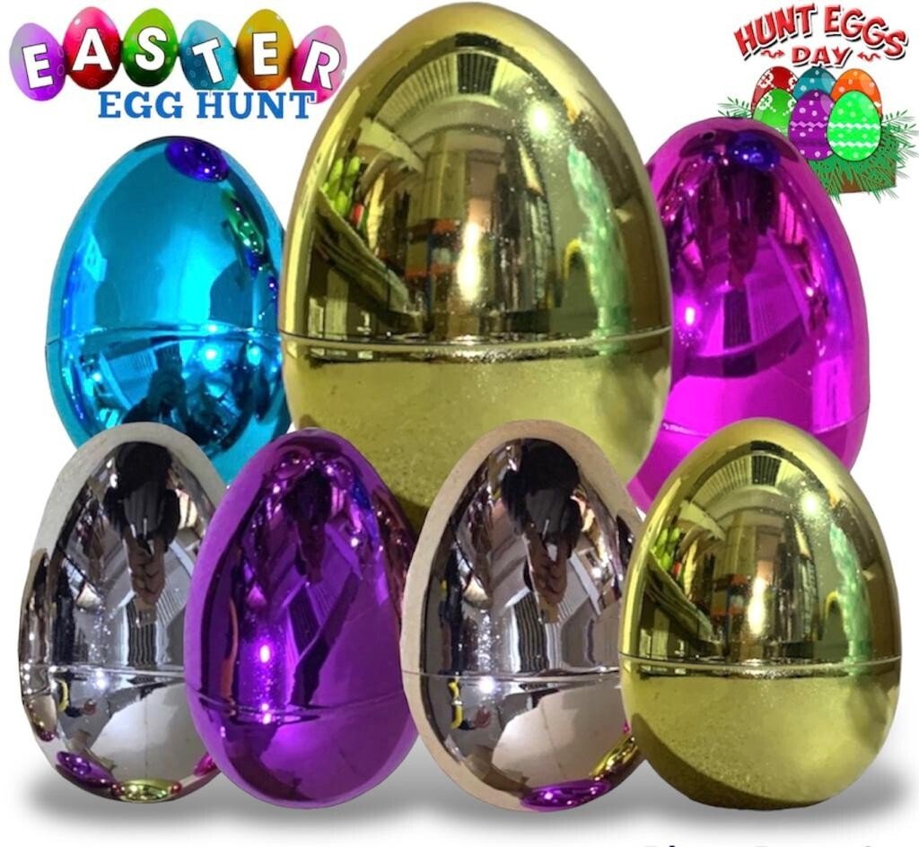 🐣7Pcs Giant Golden & Small Shiny Filler Easter Egg Fillable Egg Hunt Decoration