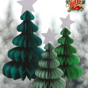 3 Christmas Trees With Star Party Honeycomb Paper Tablescape Table Decoration