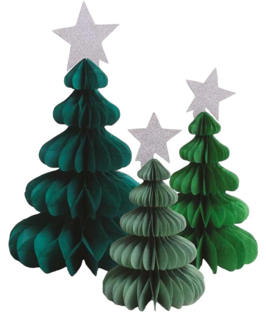 3 Christmas Trees With Star Party Honeycomb Paper Tablescape Table Decoration