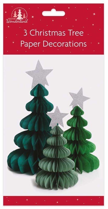 3 Christmas Trees With Star Party Honeycomb Paper Tablescape Table Decoration