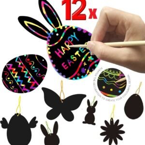 12 x Easter Scratch Art Paper Magic Rainbow Painting Christmas Xmas Arts Crafts