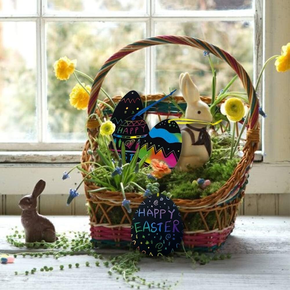 12 x Easter Scratch Art Paper Magic Rainbow Painting Christmas Xmas Arts Crafts