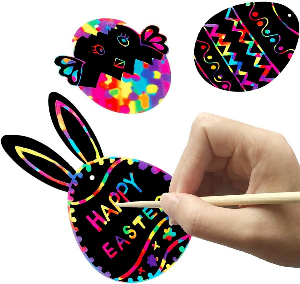 12 x Easter Scratch Art Paper Magic Rainbow Painting Christmas Xmas Arts Crafts