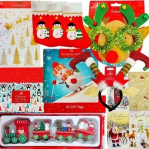 Bundle of 46 LUXURY CHRISTMAS DECORATIONS CARDS HANGING GIFT STOCKINGS GIFT WRAP