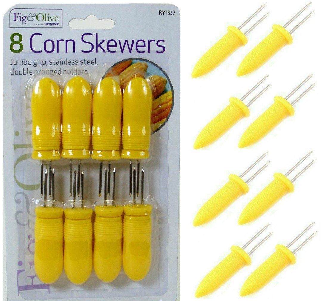 PACK OF 8 JUMBO CORN ON THE COB HOLDERS / SWEETCORN SKEWERS / PRONGS - BBQ