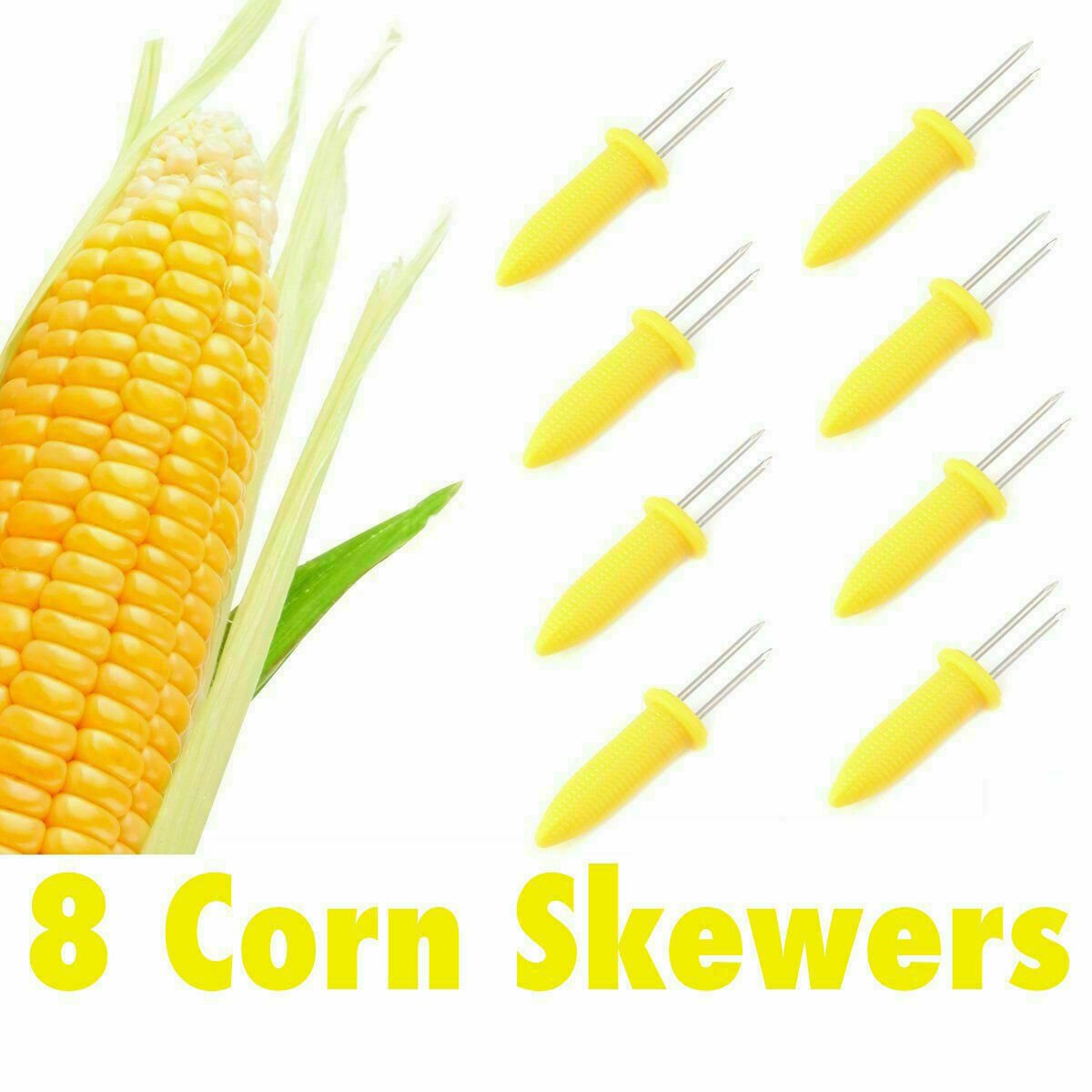 PACK OF 8 JUMBO CORN ON THE COB HOLDERS / SWEETCORN SKEWERS / PRONGS - BBQ