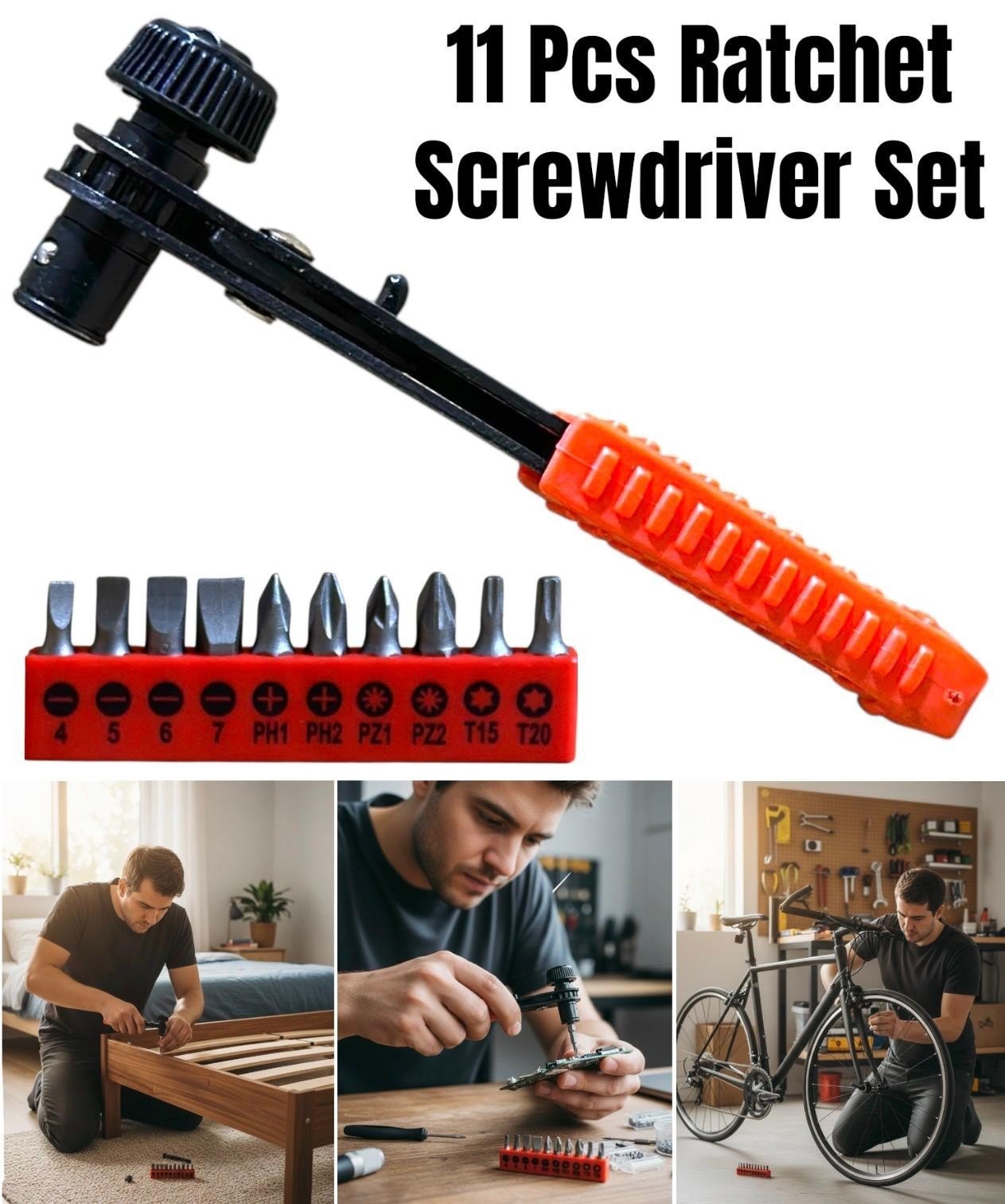 11 Pc Piece OFFSET RATCHET SCREWDRIVER SET NEW PHILLIPS TORX POSI ASSORTED TOOLS