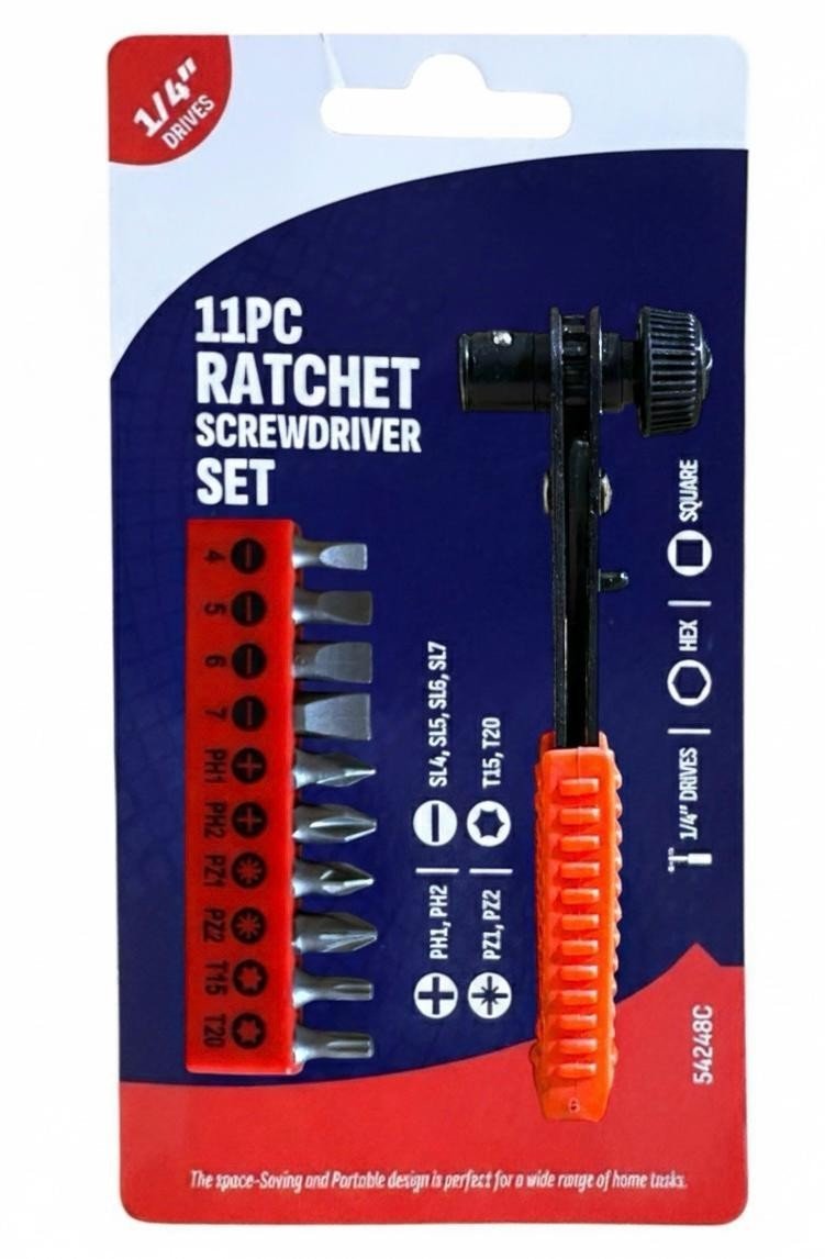 11 Pc Piece OFFSET RATCHET SCREWDRIVER SET NEW PHILLIPS TORX POSI ASSORTED TOOLS