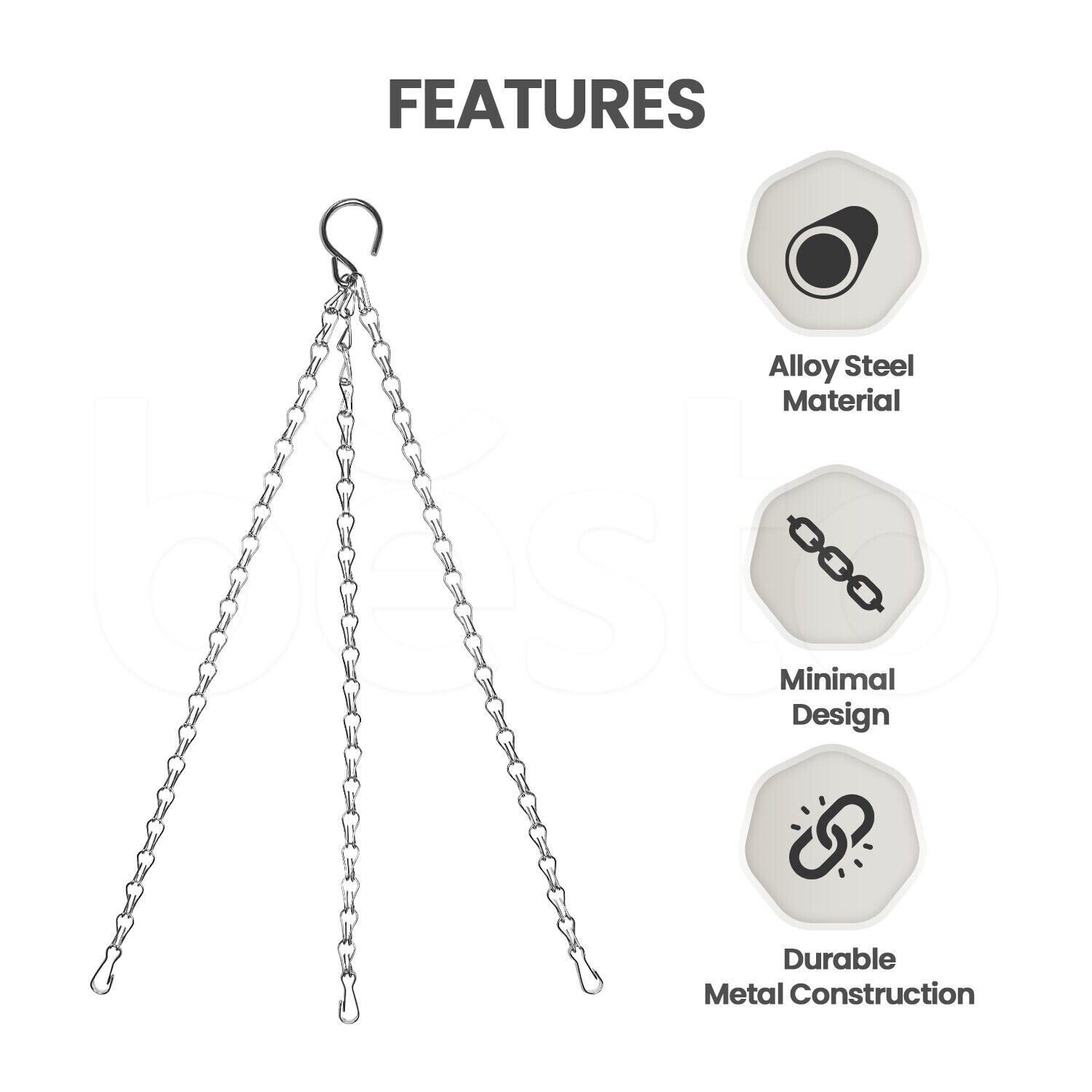 14" Garden Hanging Basket Spare Chains Replacement Hanger 3 Points Metal Chain