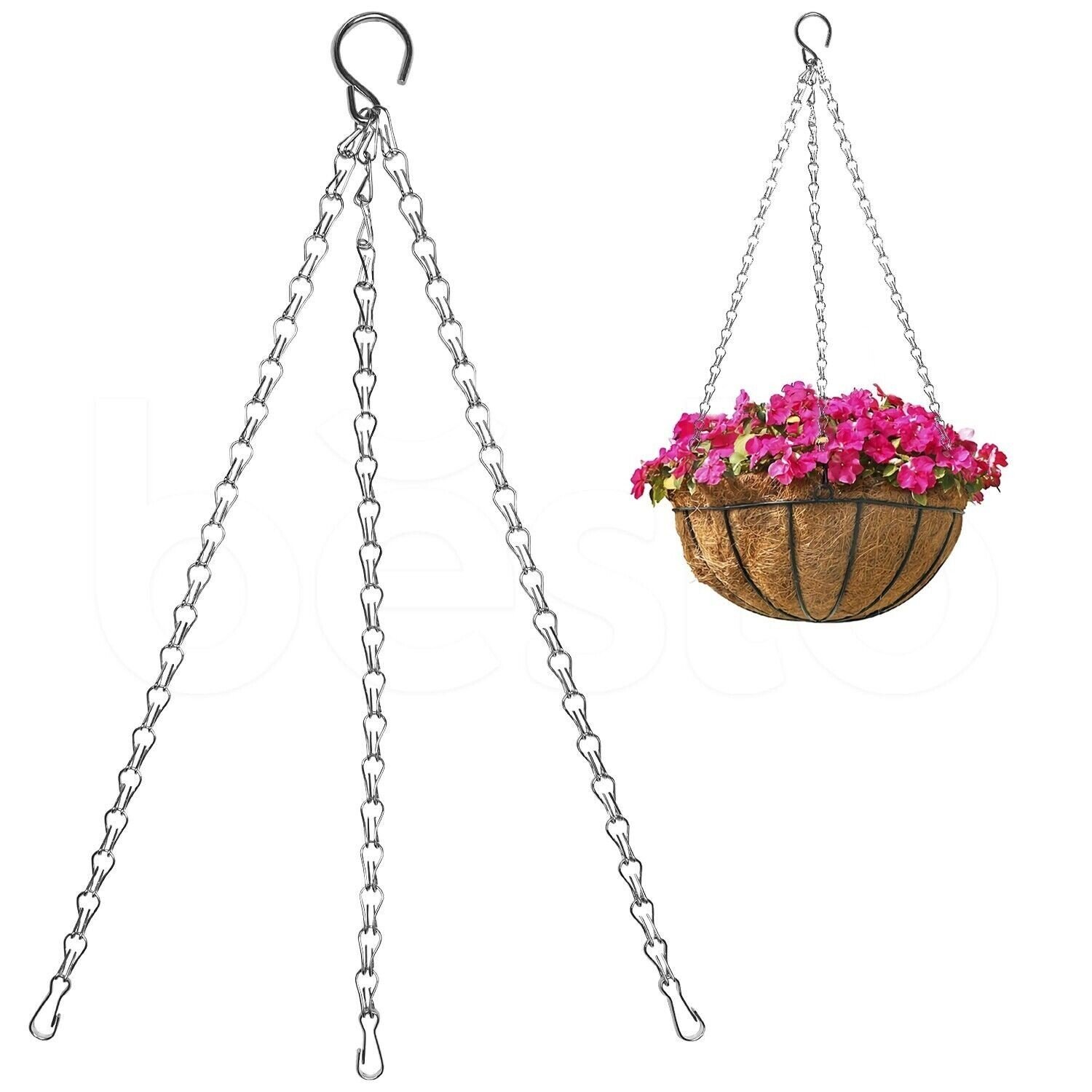 14" Garden Hanging Basket Spare Chains Replacement Hanger 3 Points Metal Chain