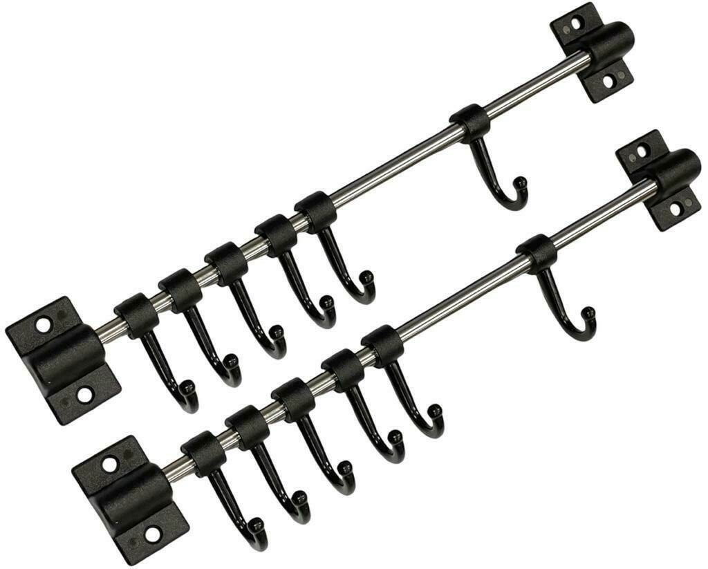 6 HOOK KITCHEN UTENSIL TOOL HOLDER STORAGE WALL RACK RAIL MOVABLE HOOKS FIXTURE