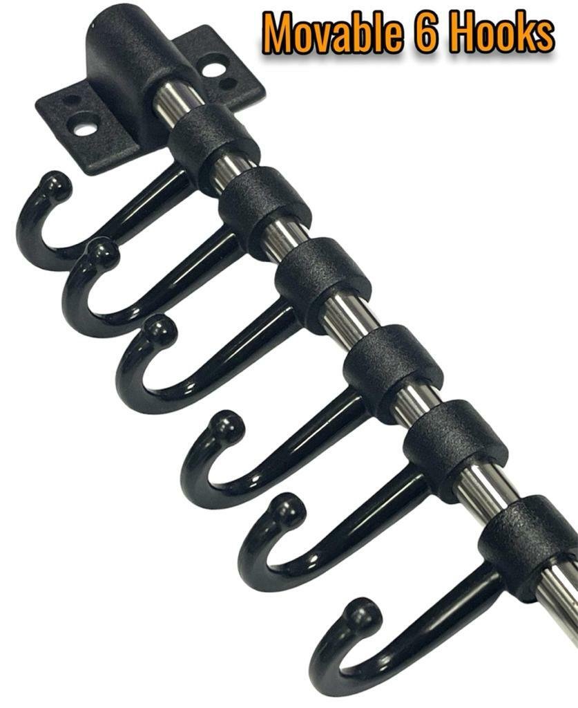 6 HOOK KITCHEN UTENSIL TOOL HOLDER STORAGE WALL RACK RAIL MOVABLE HOOKS FIXTURE