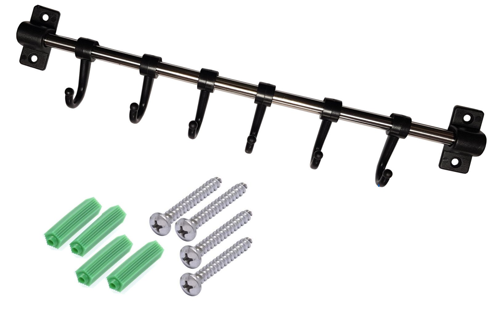 6 HOOK KITCHEN UTENSIL TOOL HOLDER STORAGE WALL RACK RAIL MOVABLE HOOKS FIXTURE