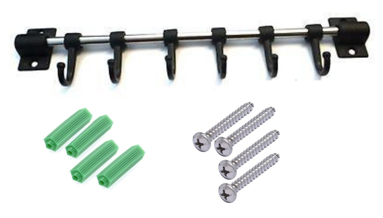 6 HOOK KITCHEN UTENSIL TOOL HOLDER STORAGE WALL RACK RAIL MOVABLE HOOKS FIXTURE