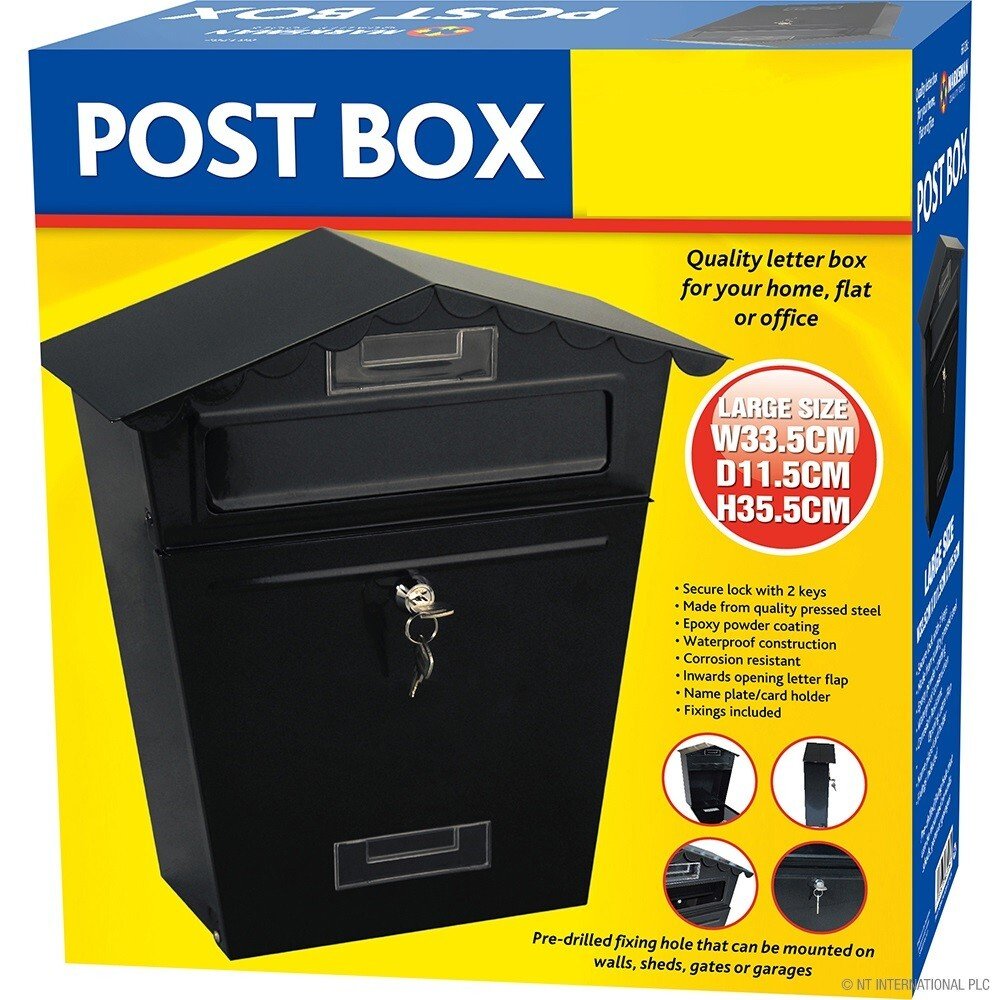 LARGE OUTDOOR STEEL POST BOX POSTBOX LOCKABLE LETTER MAIL WALL MOUNTED 2 KEYS