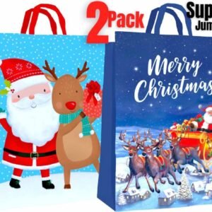 Super Jumbo Christmas Non Woven Santa Sack Vintage Gift Bag 68x48cm Xmas -2 Pack