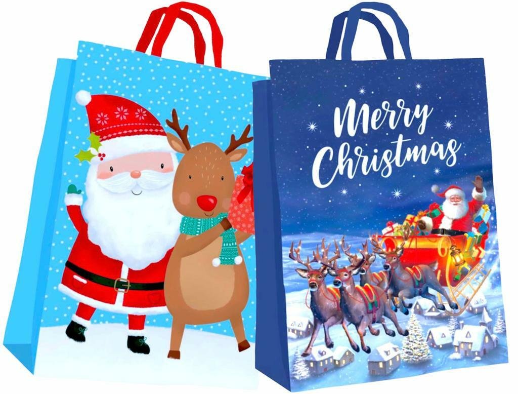 Super Jumbo Christmas Non Woven Santa Sack Vintage Gift Bag 68x48cm Xmas -2 Pack