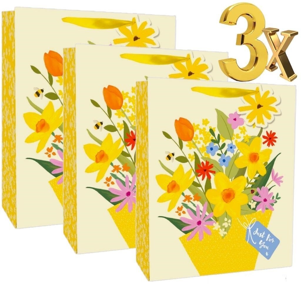 3x Large Easter Flowers Plant Luxury Present Gift Bags Easter Gift Bag with Tag