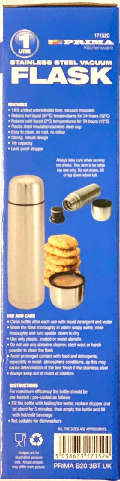 NEW STAINLESS STEEL BULLET VACUUM THERMOS FLASK HOT & COLD - 1000ML UK