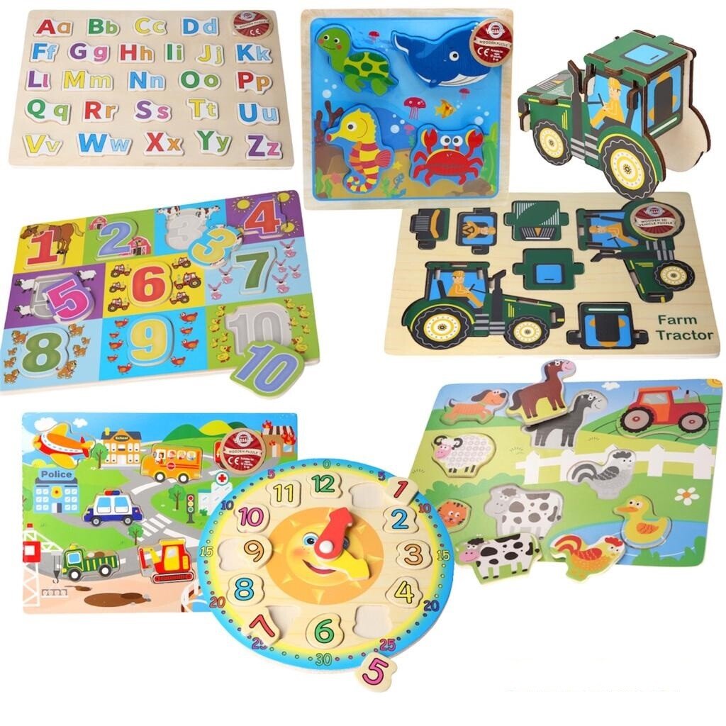 Wooden Puzzle Baby Kids Toddler Jigsaw Alphabet Letters Animal DIY Learning Toys