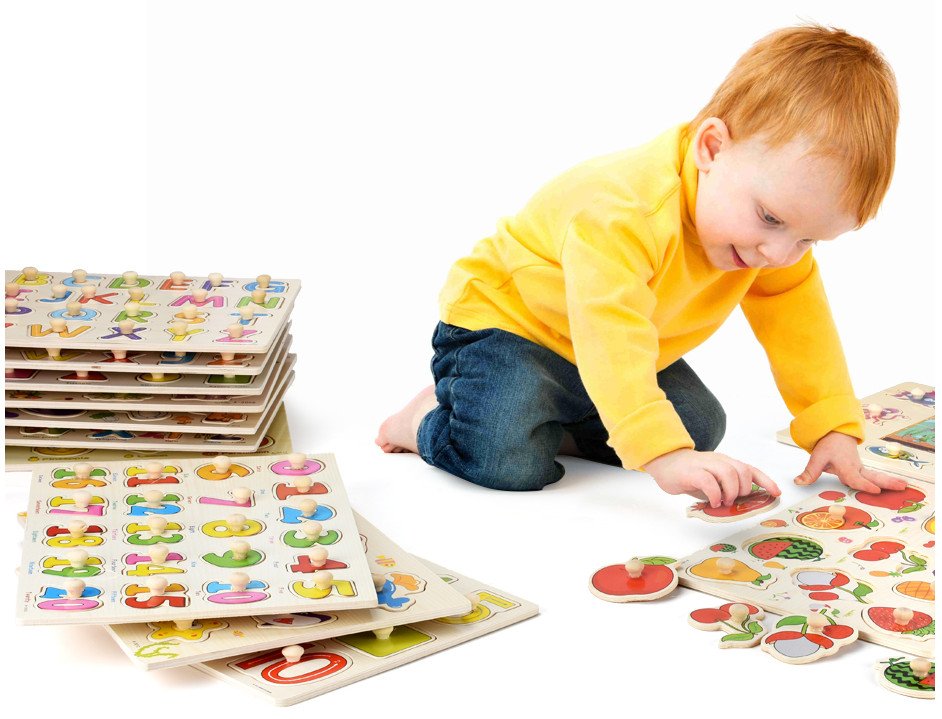 Wooden Puzzle Baby Kids Toddler Jigsaw Alphabet Letters Animal DIY Learning Toys