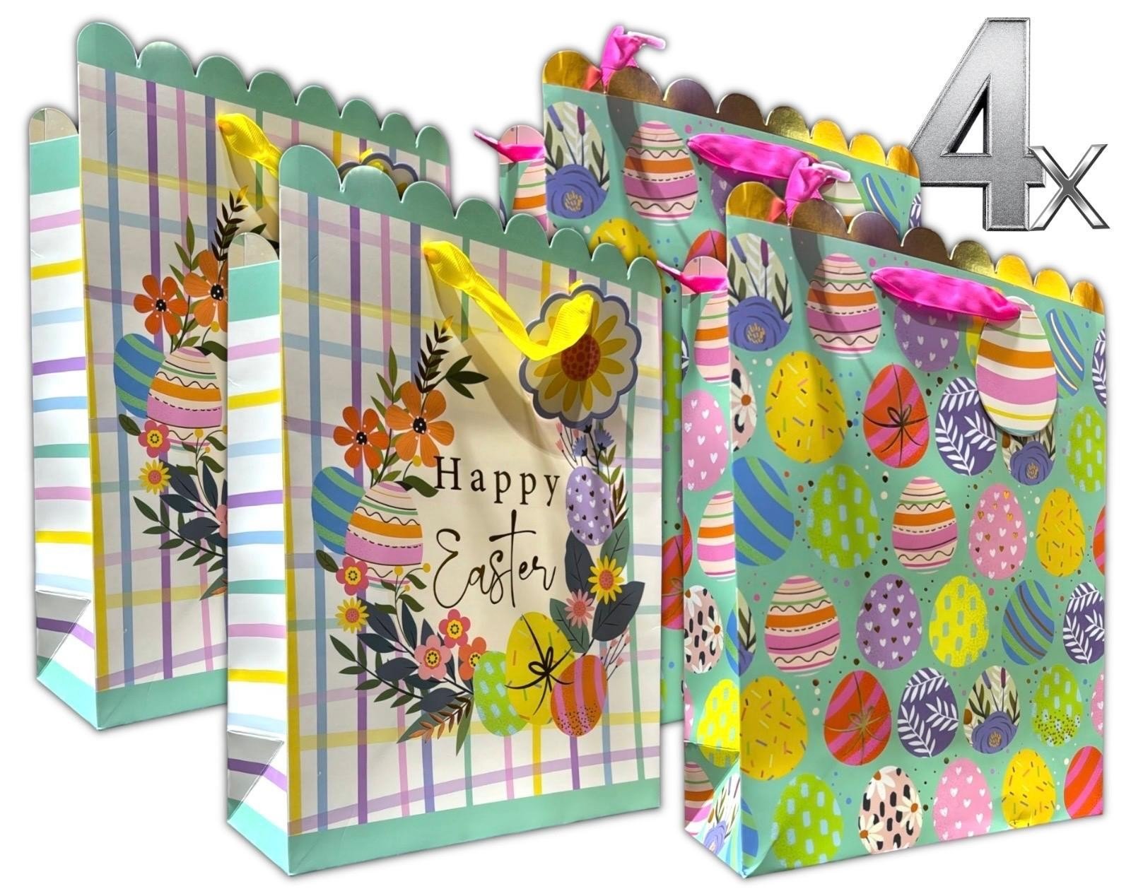 4 Pcs Large Easter Wreath Luxury Present Gift Bags Easter Egg Gift Bag with Tag