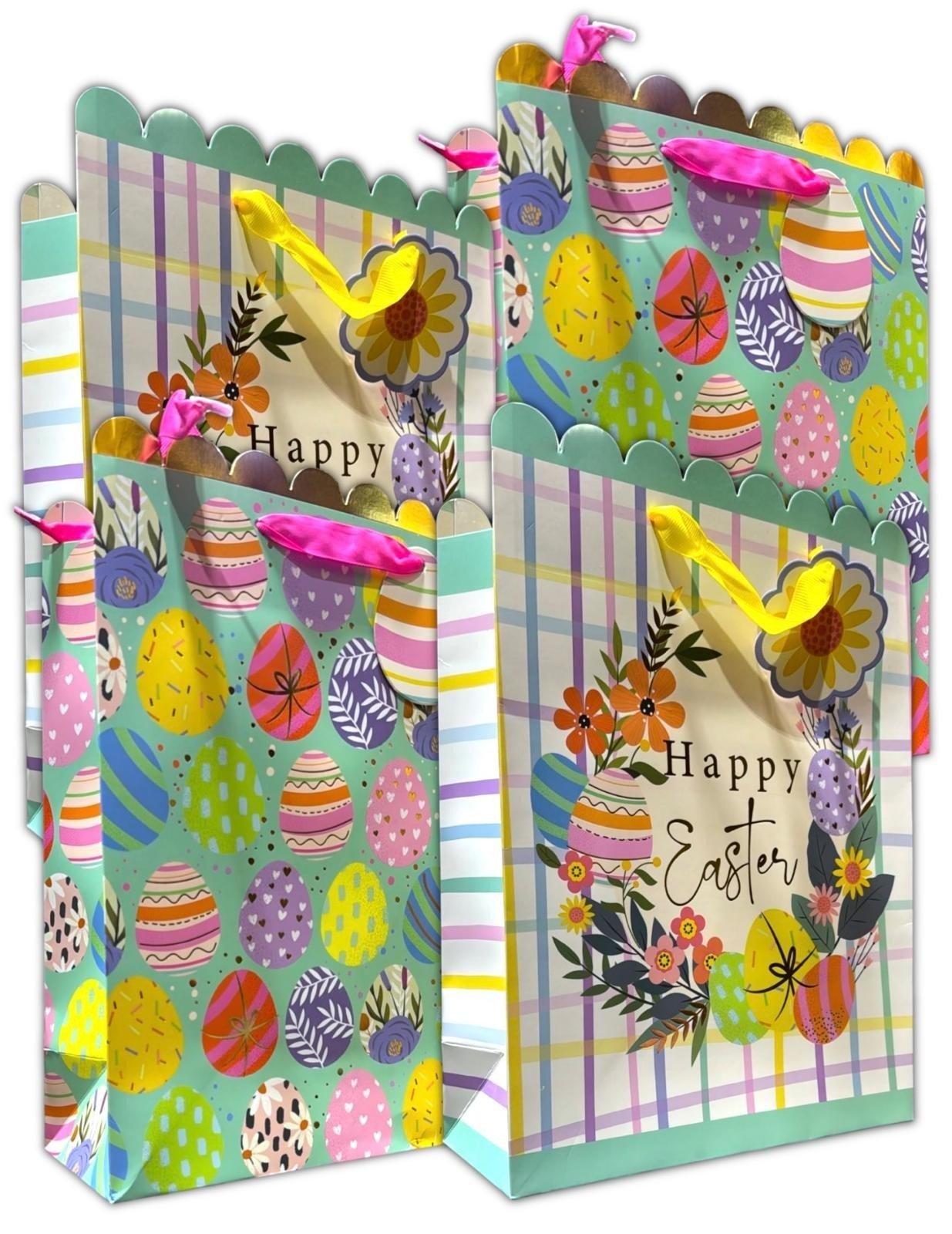 4 Pcs Large Easter Wreath Luxury Present Gift Bags Easter Egg Gift Bag with Tag