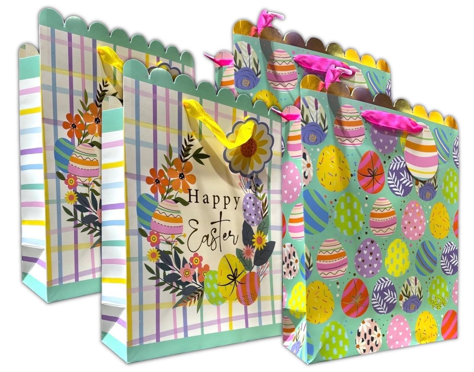 4 Pcs Large Easter Wreath Luxury Present Gift Bags Easter Egg Gift Bag with Tag