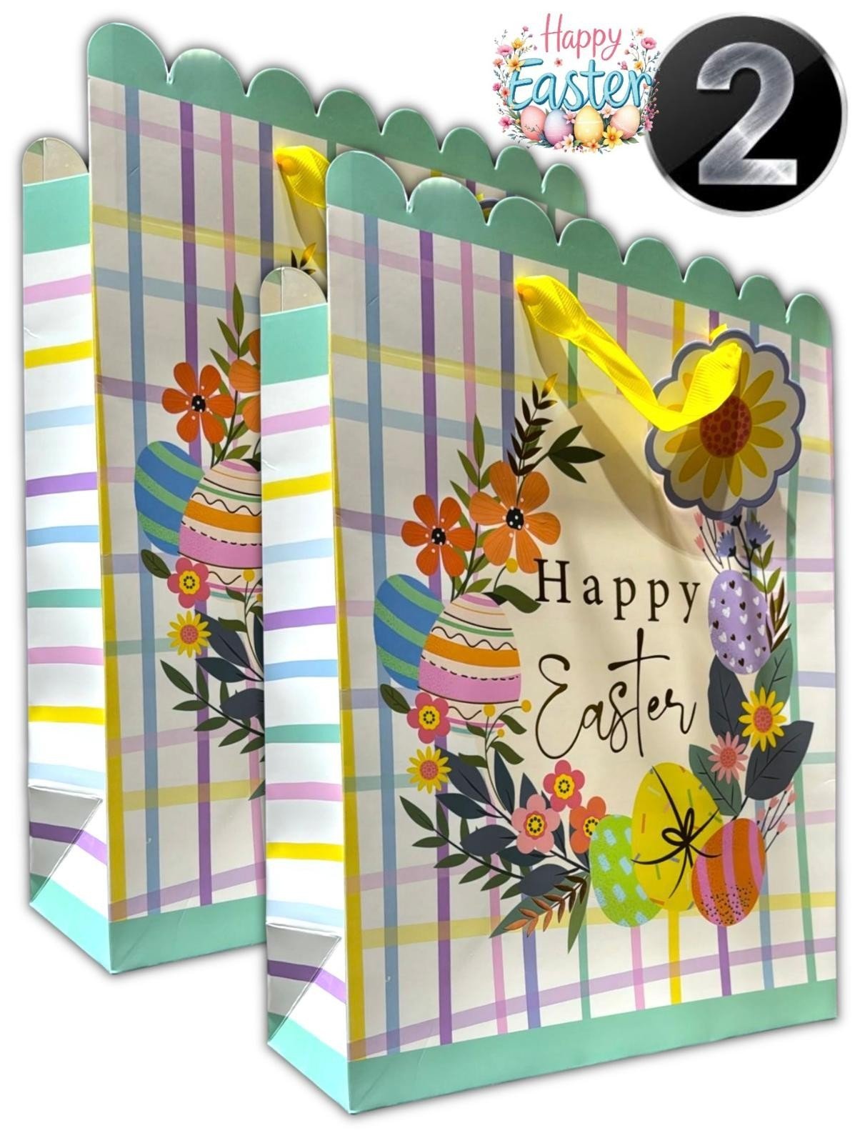 4 Pcs Large Easter Wreath Luxury Present Gift Bags Easter Egg Gift Bag with Tag