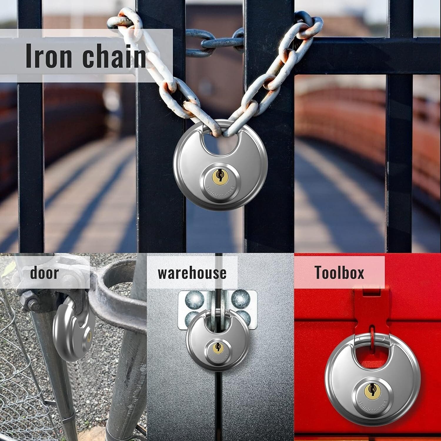 2Pcs Disc Padlock 70mm Heavy Duty Secure Outdoor Lock Waterproof stainless steel