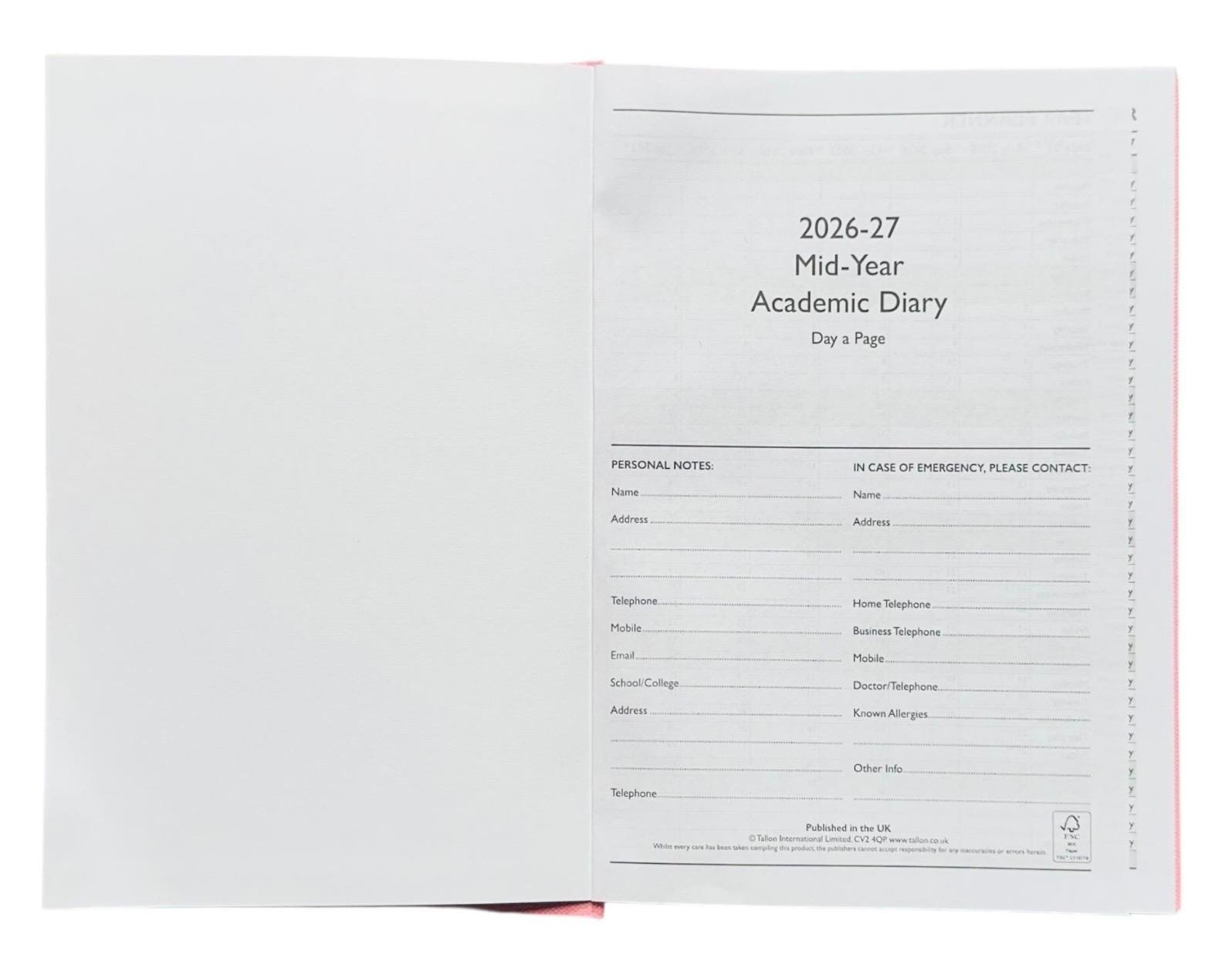 2026-2027 Academic A4 Day to Page Diary School Year Hardback Student Teacher UK