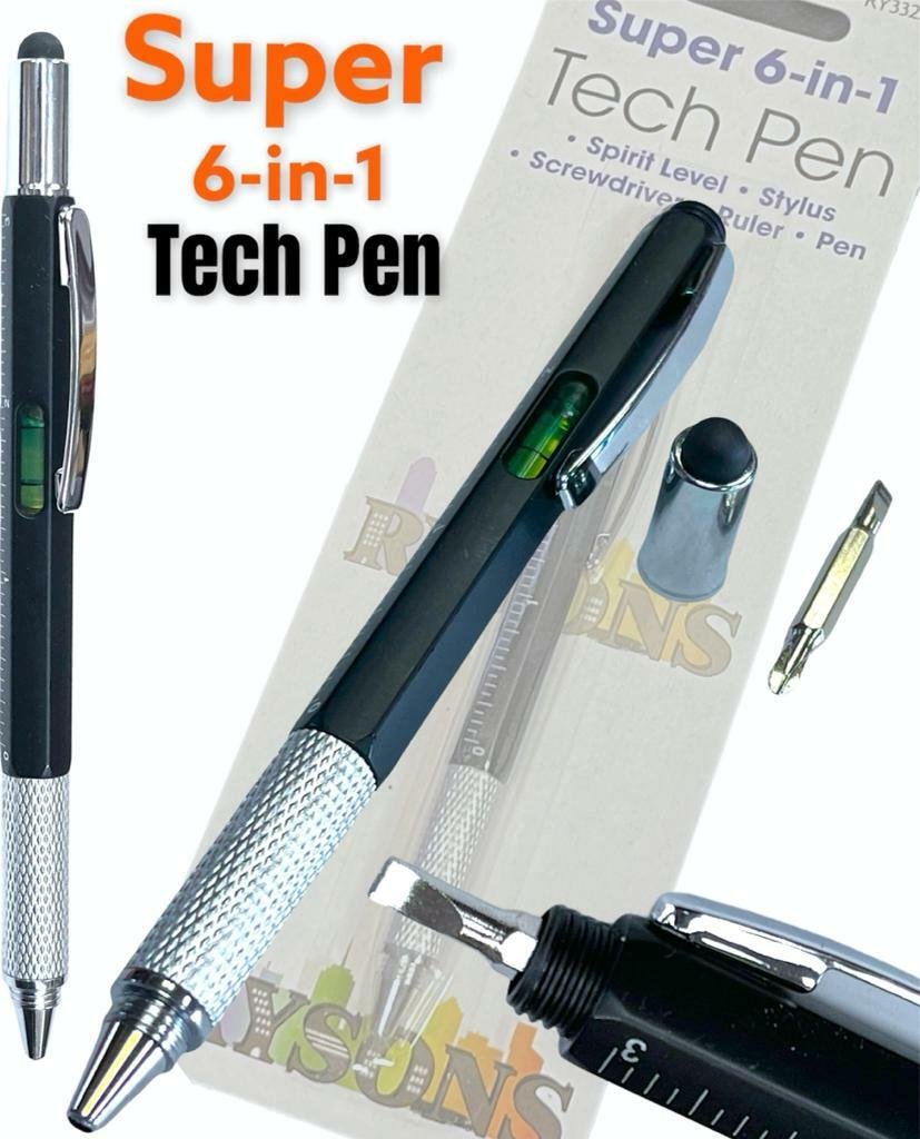 Black Multi Tool Tech Ballpoint Pen 6 in 1 Spirit Level, Screwdriver, Ruler BNIB