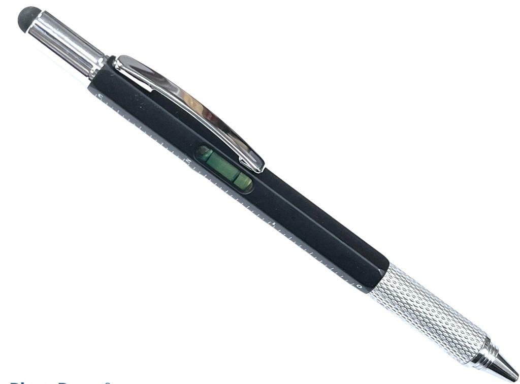 Black Multi Tool Tech Ballpoint Pen 6 in 1 Spirit Level, Screwdriver, Ruler BNIB