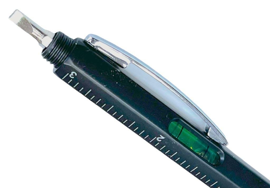 Black Multi Tool Tech Ballpoint Pen 6 in 1 Spirit Level, Screwdriver, Ruler BNIB