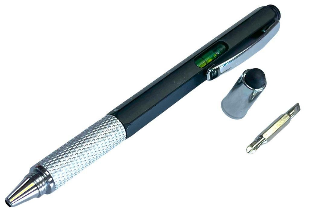Black Multi Tool Tech Ballpoint Pen 6 in 1 Spirit Level, Screwdriver, Ruler BNIB