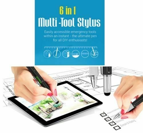 Black Multi Tool Tech Ballpoint Pen 6 in 1 Spirit Level, Screwdriver, Ruler BNIB