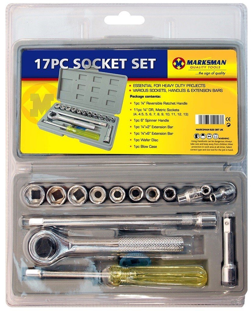 17 Pcs 1/4â€ Inch Wrench Socket Adaptors Set Handy Boxed Set Essential for Small