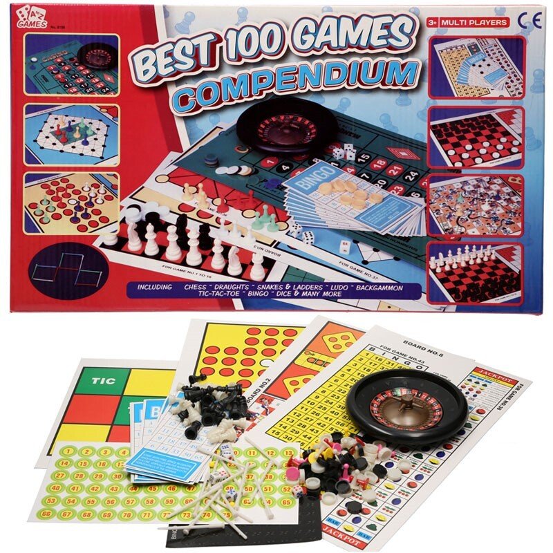 100 Game Compendium Set Snakes And Ladders Ludo, Backgammon Draughts Bingo BNIB