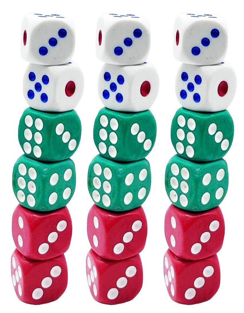 18 Pack Coloured Dice Spot 3 Colours Weight Gloss D6 Dice Set Replace Dice Set