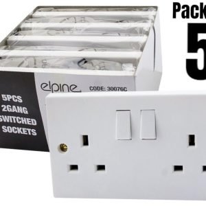 5 Pack Switched Wall Plug Socket Twin Double Pole 2 Gang 13A UK Electrical White