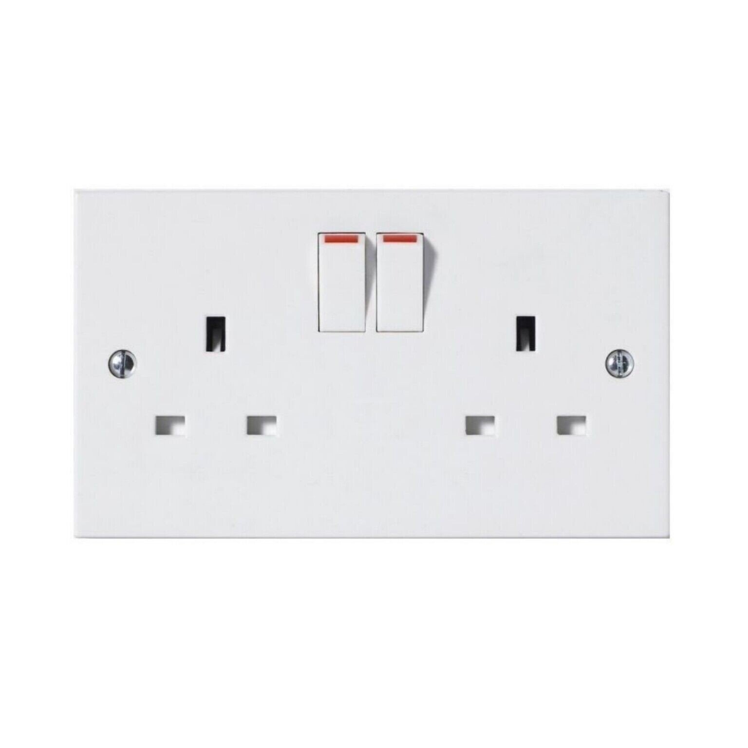 5 Pack Switched Wall Plug Socket Twin Double Pole 2 Gang 13A UK Electrical White