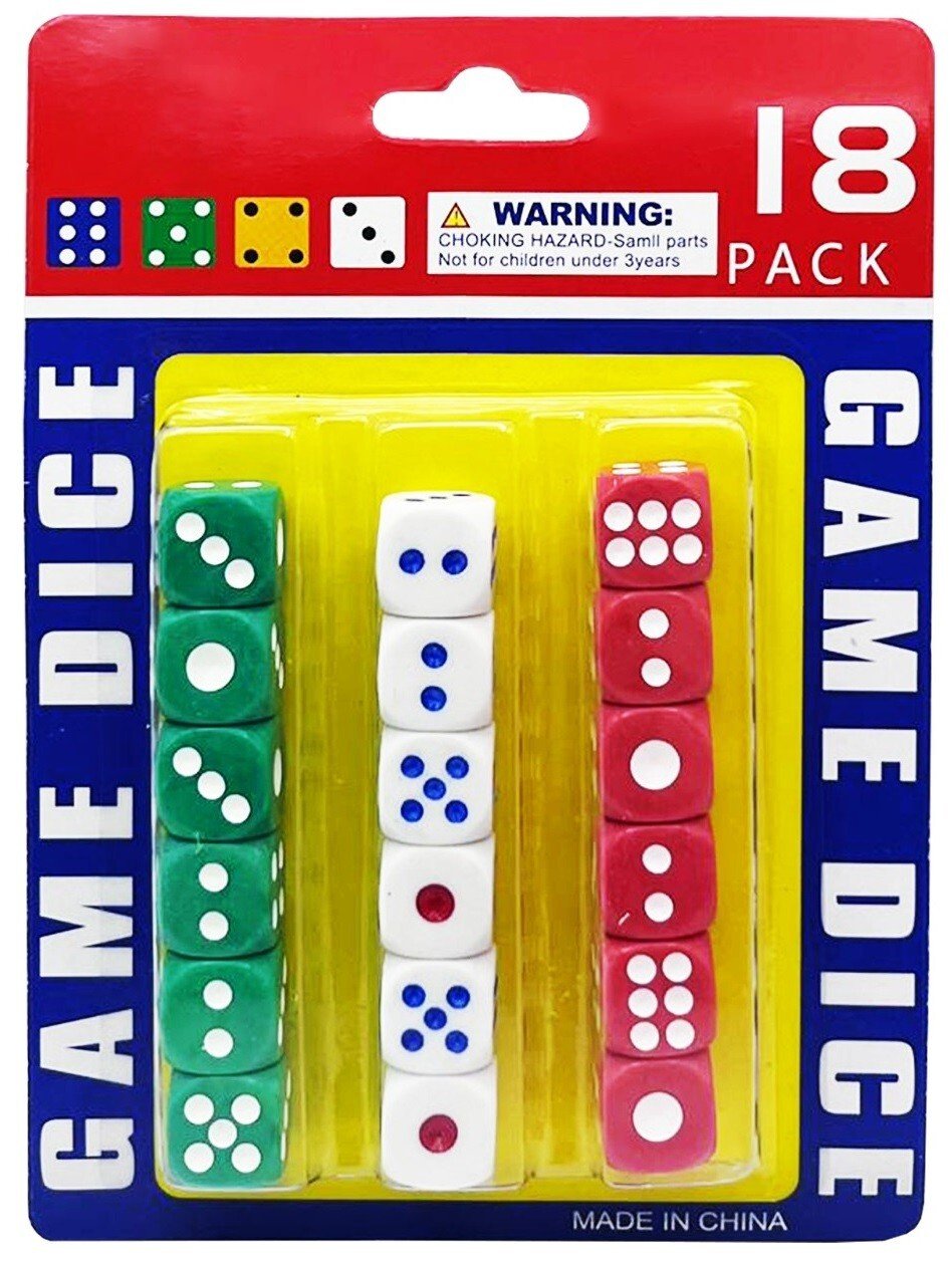 18 Pack Coloured Dice Spot 3 Colours Weight Gloss D6 Dice Set Replace Dice Set