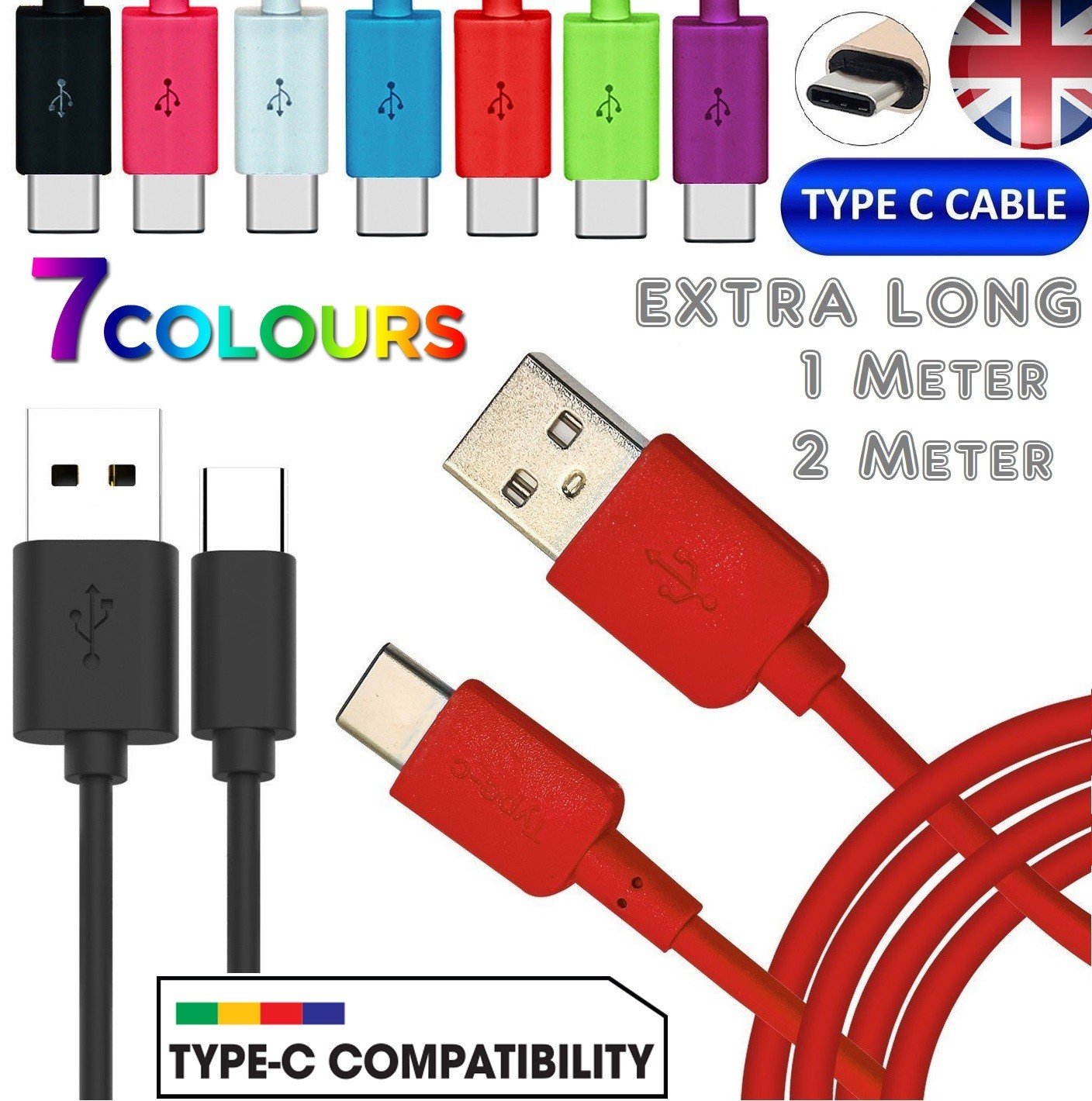 Colourful USB C 3.1 Type-C Fast Data Sync Charging Cable Lead For Android Phone